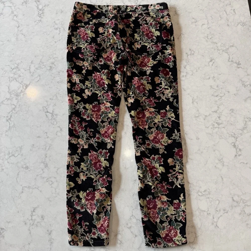 Free People Pants Mid-Rise Corduroy Floral Skinny Slim W 27 Black Burgundy Green